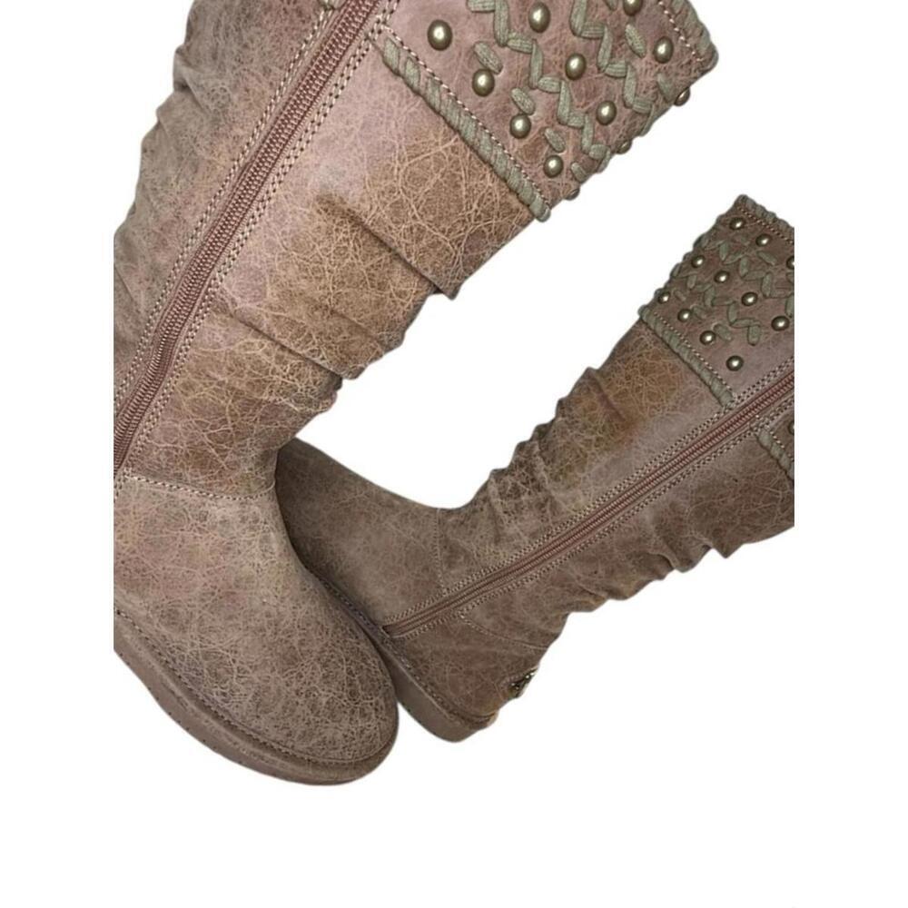 ****Bearpaw Silverthrone Mid Calf Boots Womens Sz 7 Brown Fleece Suede Studded - Picture 8 of 8